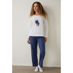 Lacivert Anatomy Bisiklet Yaka Uzun Kollu Pamuklu Pijama Takımı