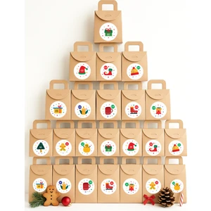 Repro Design Kraft Advent Calendar 24 Adet Boş Hediye Kutusu Seti 10X15X5,5 cm + 24 Adet Numara Etiketi