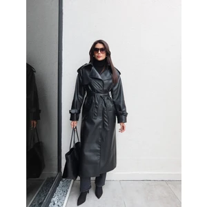 Esra Helvacı Apolet Detay Kuşaklı Deri Trench