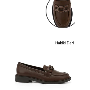 Kadın Kahve Antik Tokalı Hakiki Deri Loafer Ayakkabı
