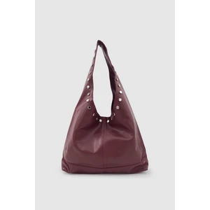 Stula Büyük Hacimli Mıknatıslı Zımba Detaylı Hobo Omuz Çantası Bordo