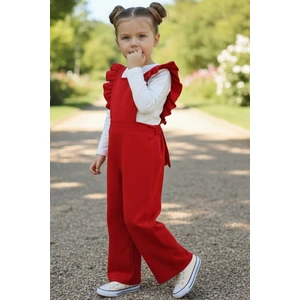 Parla Kids Kız Çocuk Berlin Kırmızı Pamuklu Fırfırlı Bağlama Detaylı Tulum TLM-0055.3