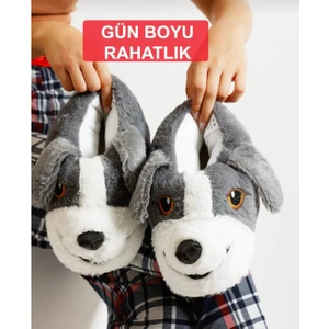 papucumun dünyası Unisex Yumuşak Taban Sevimli Köpek Panduf Yetişkin ve Çocuk Kız ve Erkek  Panduf