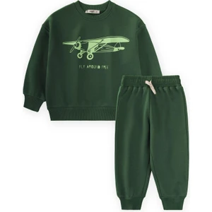 Planör Baskılı Sweatshirt Takım 2-10 Yaş Haki Yeşil