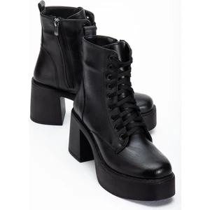Dilimler Ayakkabı Siyah Kadın Platform Topuklu Bot Bağcıklı Fermuarlı