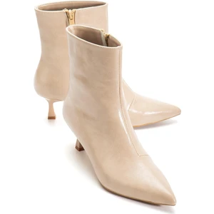 Dilimler Ayakkabı Nude Kadın Ince Topuklu Bot Kırışık Rugan Sivri Burun