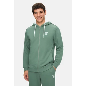 Hılgard Adaçayı Yeşili Kapüşonlu ve Fermuarlı Baskılı Standard Fit Erkek Sweatshirt