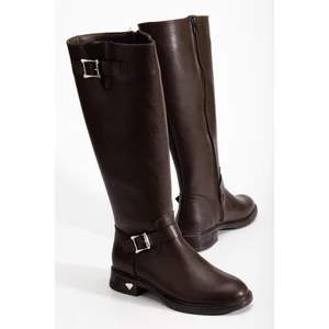 Dilimler Ayakkabı Kahverengi Kadın Çizme Düz Topuklu Bilek Kemerli