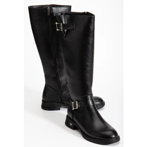 Dilimler Ayakkabı Siyah Kadın Çizme Düz Topuklu Bilek Kemerli