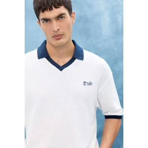 Boxy Fit Rahat Kesim Polo Yaka Kontrast Renkli Dokulu Kısa Kollu Tişört F8352AX25AU