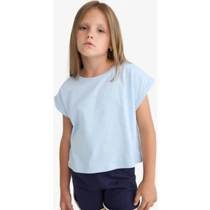 Kız Çocuk Boxy Fit Bisiklet Yaka Basic Düz Kısa Kollu Tişört C4511A825SM