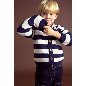 Erkek Bebek Çizgili Harf Nakışlı Düğmeli Triko Hırka C8857A525AU