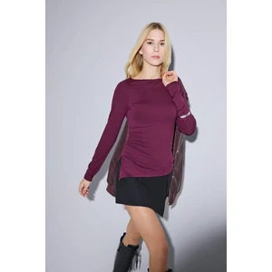 Coool Slim Fit Dar Kesim Kayık Yaka Tül Uzun Kollu Tişört