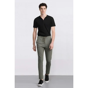 %100 Pamuk Keten Görünümlü Pantolon Beli Lastikli Slim Fit Dar Kesim Cepli Düz Paça