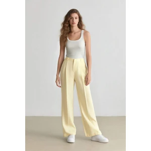 Straight Fit Keten Kumaş Palazzo Pantolon Yüksek Bel Uzun Boy F0112AX25SM