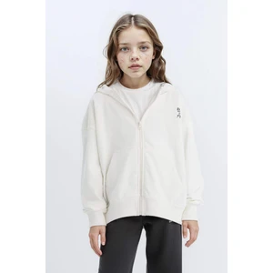 Kız Çocuk Oversize Geniş Kalıp Kapüşonlu Baskılı Fermuarlı Sweatshirt D6497A8NS