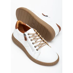 Dilimler Ayakkabı Beyaz Hakiki Deri Ortopedik Kadın Günlük Ayakkabı Fermuarlı Bağcıklı