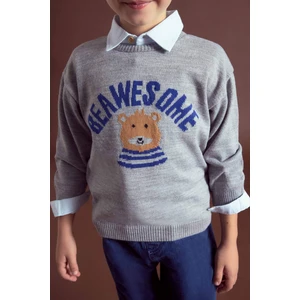 Erkek Bebek Bisiklet Yaka Ayı Baskılı Triko Kazak F2584A525AU