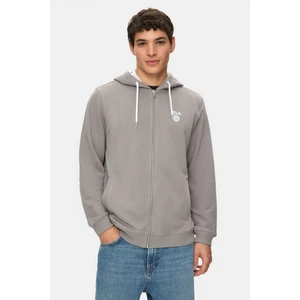 Hılgard Grafit Kapüşonlu ve Fermuarlı Baskılı Standard Fit Erkek Sweatshirt