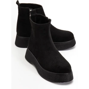 Dilimler Ayakkabı Kadın Bot Siyah Süet Kalın Taban Bağsız Yüzüdüz