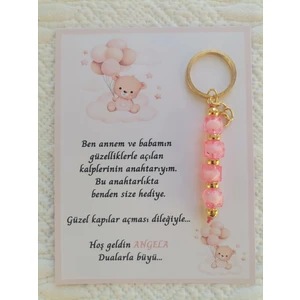 48 Adet Isme Özel Tasarım Pembe Anahtarlık Hastane Yeni Doğan 40 Mevlidi Dağıtmalık Hediyelik