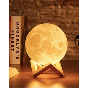 Ebuu Concept 3D Ay Lambası Gece Lambası – Dokunmatik, Renk Değiştiren Dekoratif Masa Lambası (Ahşap Standlı)
