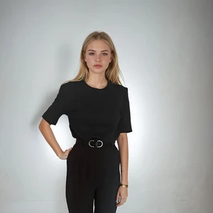 Vatkalı Antrasit T-Shirt, Omzu Vatkalı Kadın T-Shirt, Pamuklu Penye T-Shirt