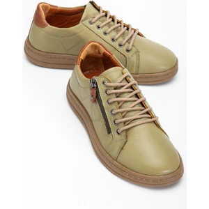 Dilimler Ayakkabı Yeşil Hakiki Deri Ortopedik Kadın Günlük Ayakkabı Fermuarlı Bağcıklı