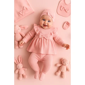 Ozz Baby 0-3 Ay Kız Bebek Yeni Doğan Fiyonklu Fırfırlı Battanıyeli 7 Parça Hastane Çıkışı Zıbın Seti