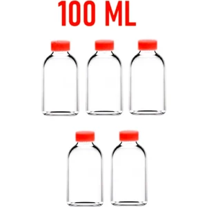 5 Adet 100 ml Shot Ginger Şişe Cam Şişe Kırmızı Kapaklı Kolonya Koku Süs Küçük Cam Şişe 5X100ML