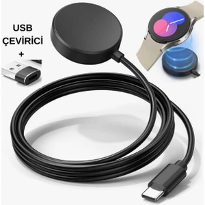 Samsung Galaxy Watch 3/4/5/6/7/8/active/fe/ultra Uyumlu Typ-C + USB Çevirici Şarj Cihazı Aleti Kablo