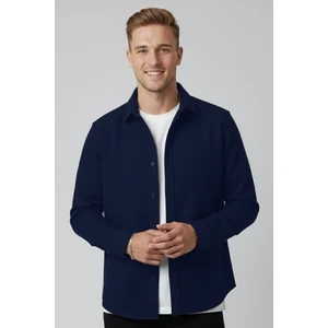 Erkek Lacivert Kadife Fitilli Rahat Kesim Gömlek Yumuşak Dokulu Likralı Kadife Gömlek 2600758