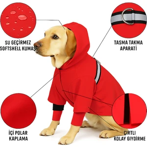 Petite Pati Kırmızı Su Gecirmez Reflektorlu Ici Polar Kaplamali Yagmurluk