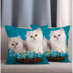Alkan Homes 2 Li Kombin Sevimli Kedi Dijital Baskılı Kırlent Kılıfı