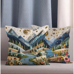 Alkan Homes 2 Li Kombin Punch Nakış Görünümlü Manzara Desen Dijital Baskılı Kırlent Kılıfı