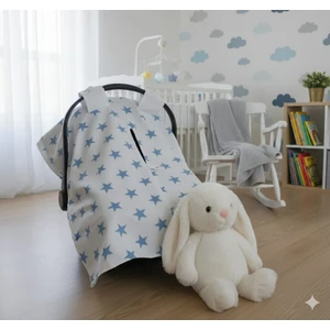 Bebek Puset Örtüsü Çift Katlı Astarlı Puset Örtüsü Mavi Yıldız Desenli Çıt Çıtlı Puset Örtüsü