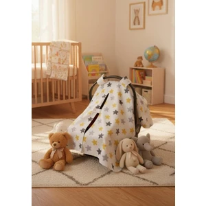 Bebek Puset Örtüsü Çift Katlı Astarlı Puset Örtüsü Sarı Yıldız Desenli Çıt Çıtlı Puset Örtüsü