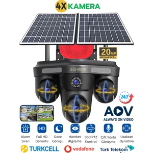 SNR-2 Dual Solar Güvenlik Kamerası AOV 4G Sim Kartlı PTZ Hareketli Gece Görüşlü Güneş Panelli Kamera