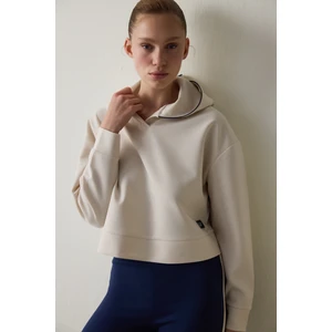 Bej Modal Kapüşonlu Sweatshirt