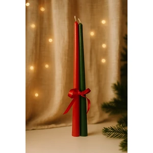 N-E Studio Yılbaşı Dekorasyonu Kırmızı Yeşil Ince Uzun Şamdan Mumu (2'li)