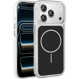 iPhone 17 Pro Kılıf M-Safe Şarj Özellikli Metal Buton Tasarımlı Zore Ikonik Sert Silikon Kapak - Siy