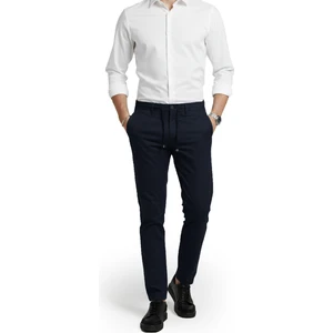 Lacivert Esnek Kumaş Slim Fit Beli Lastikli Günlük Spor Pantolon 2601070