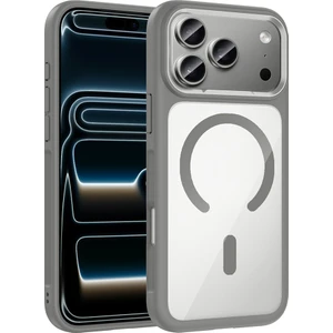 iPhone 17 Pro Max Kılıf M-Safe Şarj Özellikli Metal Kamera Çerçeveli Zore Tiko Kapak - Gri