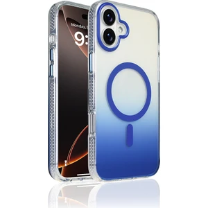 iPhone 16 Plus Kılıf M-Safe Şarj Özellikli Transparan Renk Geçişli Zore Toros Kapak - Mavi