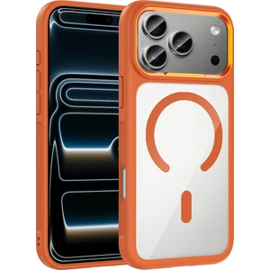 iPhone 17 Pro Max Kılıf M-Safe Şarj Özellikli Metal Kamera Çerçeveli Zore Tiko Kapak - Turuncu