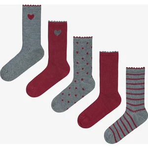 5 Çift Pamuklu Karışık Kalp Desenli Fırfırlı Soket Çorap