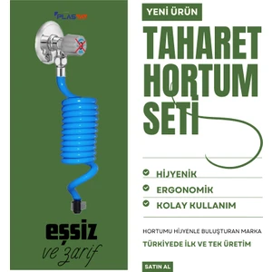 Spiral Taharet Musluğuna Uyumlu 3/8 Rekor Bağlantılı Taharet Hortumu ve Banyo Wc Yıkama 1.5 Metre Setler
