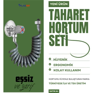 Spiral Taharet Musluğuna Uyumlu 3/8 Rekor Bağlantılı Taharet Hortumu ve Banyo Wc Yıkama 1.5 Metre Setler