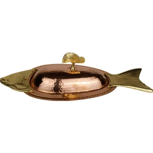 Modern El Yapımı Bakır Balık Servis Tabağı 43CM