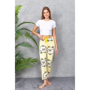 Kadın Beli Lastikli Civciv Desenli Pijama Alt Sarı - 4544 